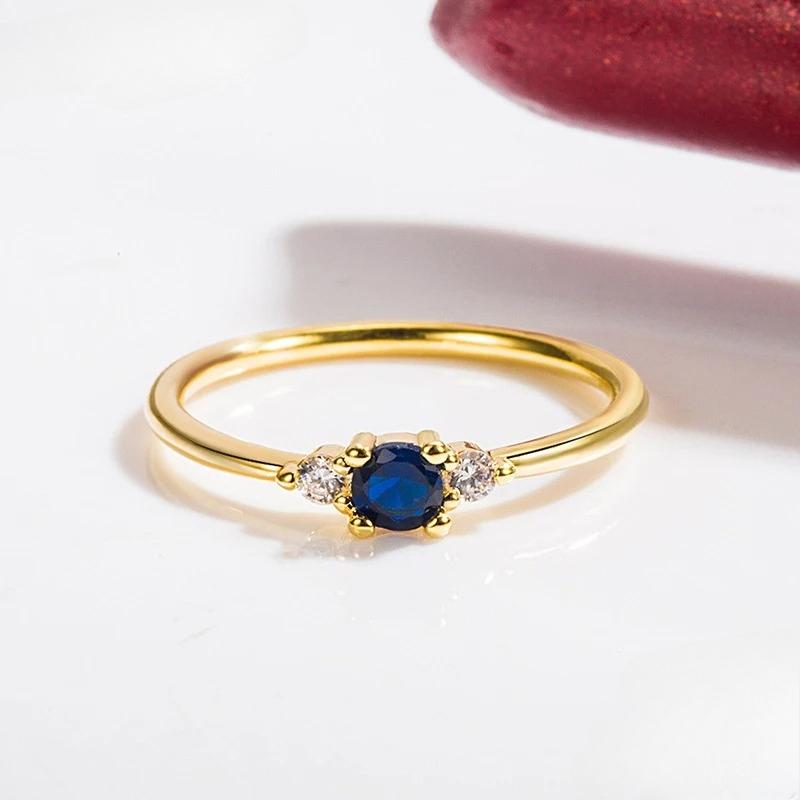 925 Silver 18K Gold Blue Zircon Ring for Women Wedding Jewelry 6