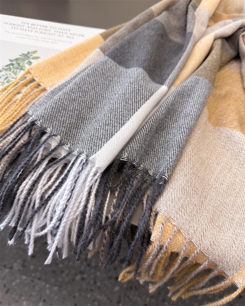 New Winter Fashion Plaid Scarf for Women Men Classic Warm Chunky Soft Cashmere Feel Scarves Match Overcoat Knitted Shawl