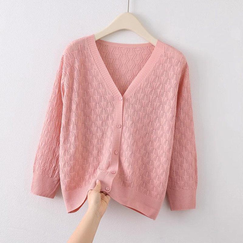 Women's Ice Silk Hollow-Out Cardigan Shawl with Camisole Thin Knit Top