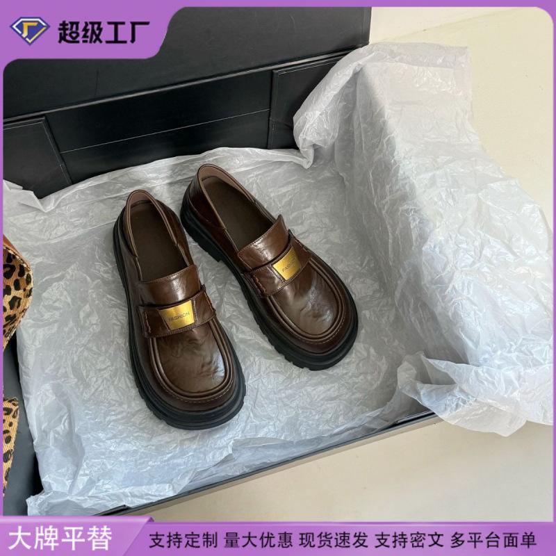 Retro loafers women's comfortable soft leather shallow mouth small leather shoes women's thick sole heightening women's shoes campus style retro sing