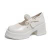 Fashion Vintage High Heels Mary Jane Shoes for Women 2025 Patent Leather Platform Pumps Woman Pearls Thick-Heeled Shoes Female