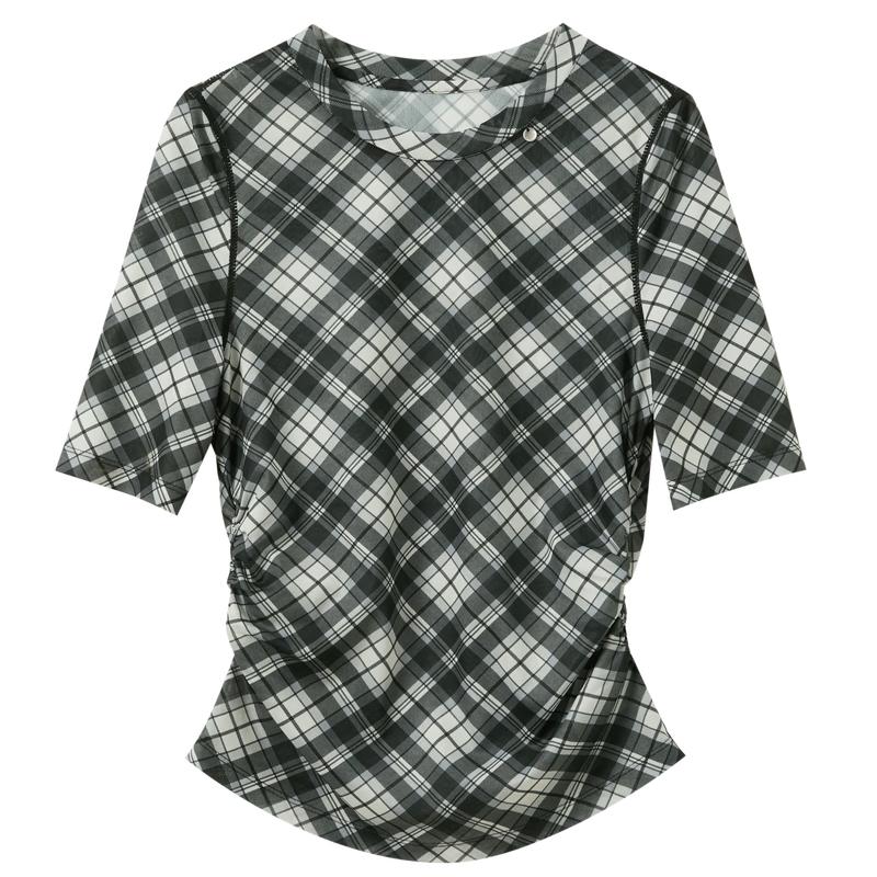 Women s Mesh Plaid Short Sleeve T-Shirt