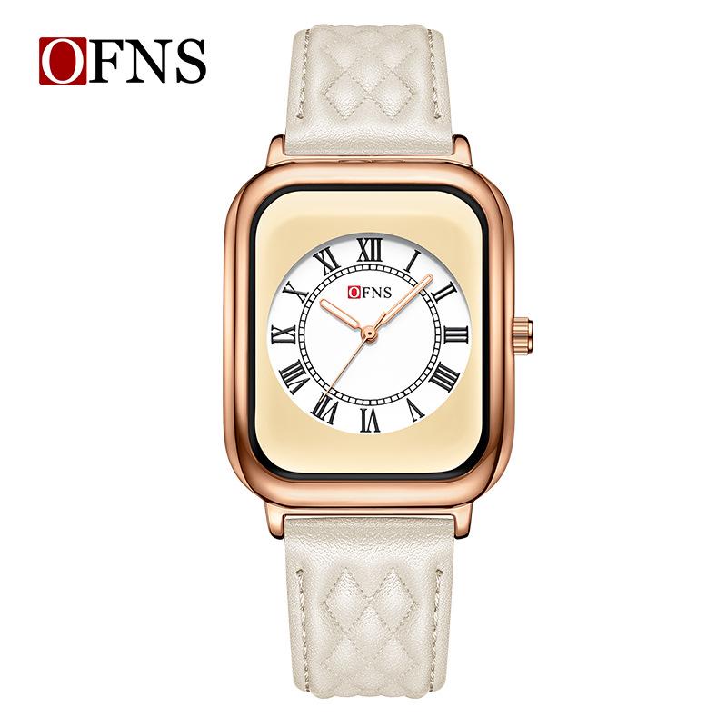 Guangzhou Retro Ladies  Square Quartz Wristwatch with Leather Strap and Roman Numerals
