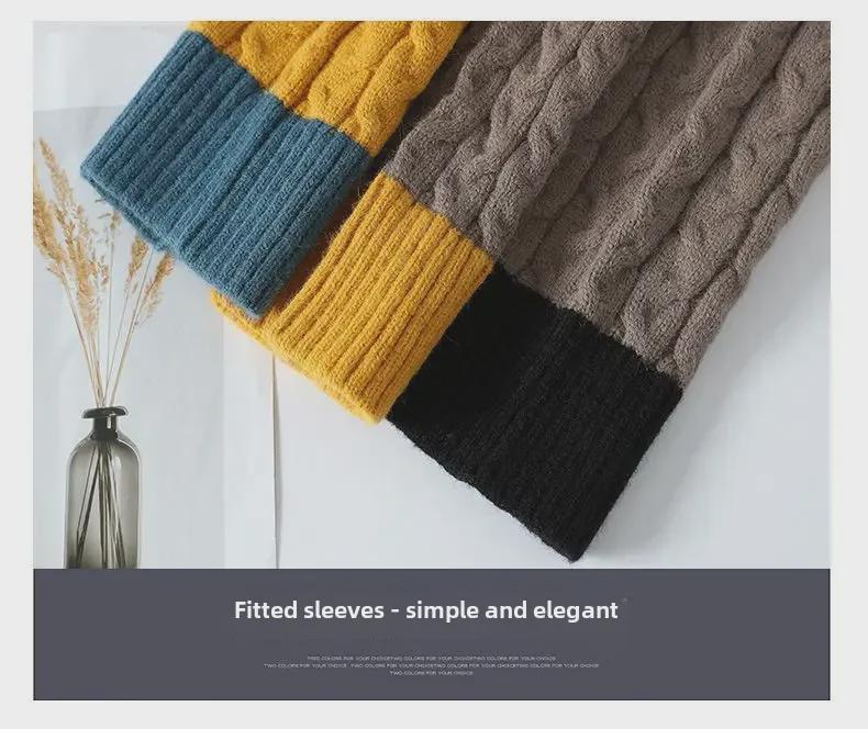 Pánské podzimní/zimní ležérní pletené svetry pro mládež - Dlouhý rukáv, kulatý výstřih, domácí nošení