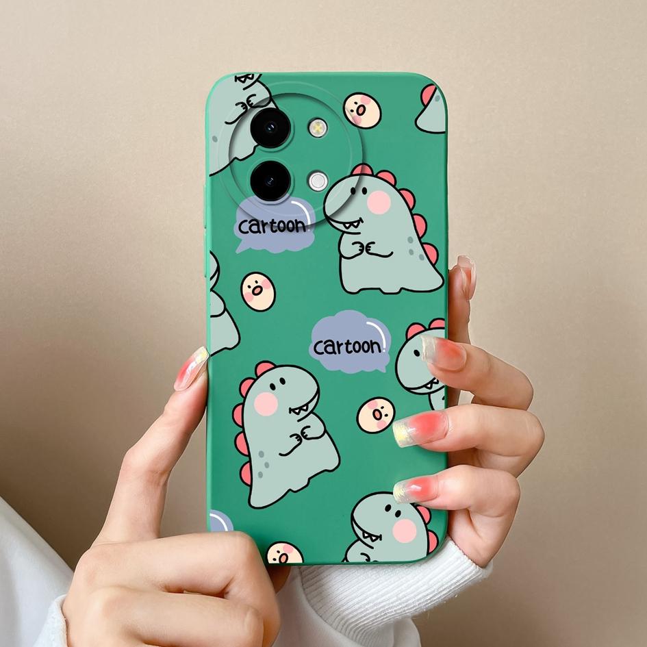 Back Cover For Vivo Y200i 5G Y03 Y28 Y38 T3x Phone Cases Lovely Cartoon Dinosaur Bumpers High Quality Matte Silicone Camera Protection Covers For Vivo