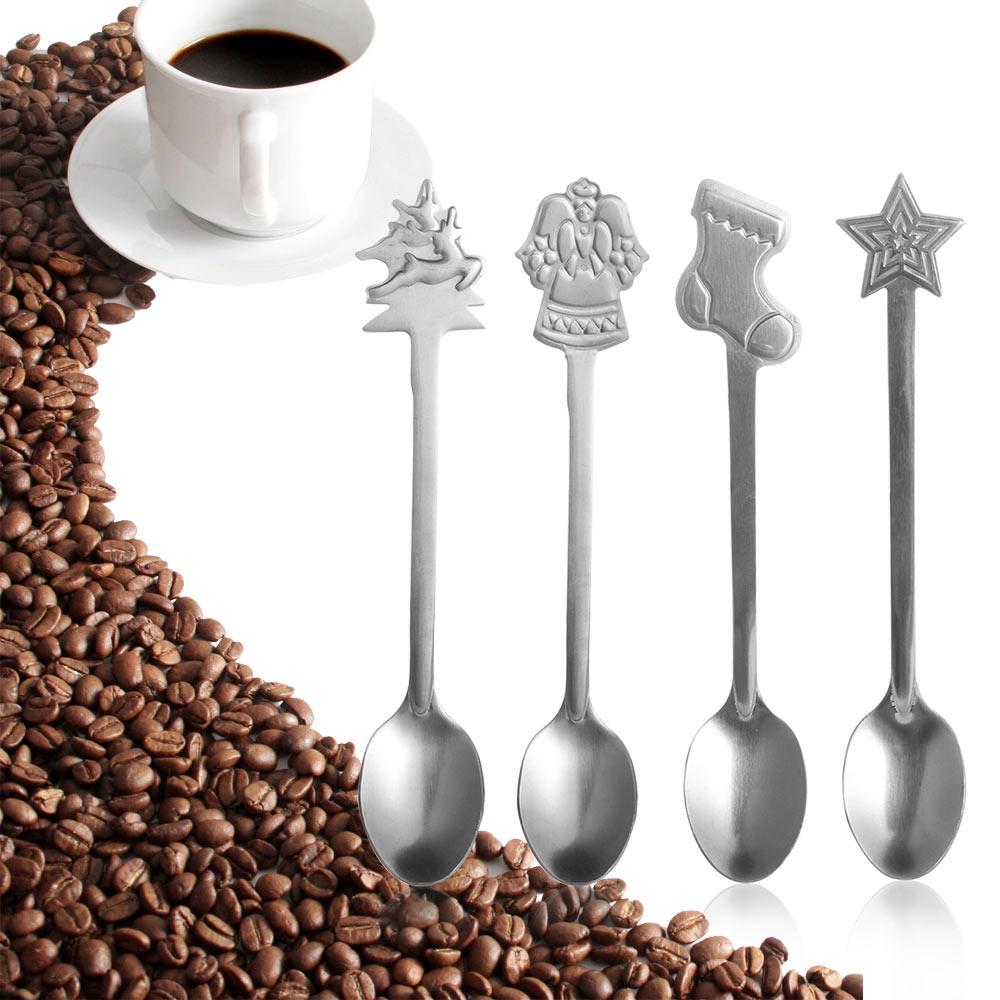 4pcs/set Stainless Steel Christmas Tableware Coffee Spoons Ice Cream Desserts Spoon Snowman Xmas Tree Kids Drinking Tea Scoops