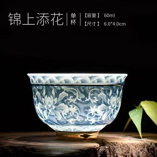 Chinese Porcelain  Vintage Aesthetic 1pc Blue and White Porcelain Tea Cup Retro Master Cup Set Phnom Penh Tea Bowl Single Cu