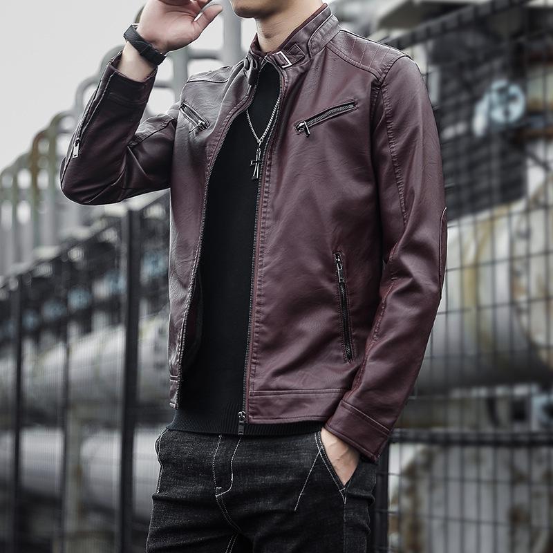 

Весенне-осеннее пальто из искусственной кожи, мужская корейская версия, повседневная мужская одежда с воротником-стойкой, облегающая мотоциклетная кожаная куртка, пальто из искусственной кожи, мужское молодежное XXXXL