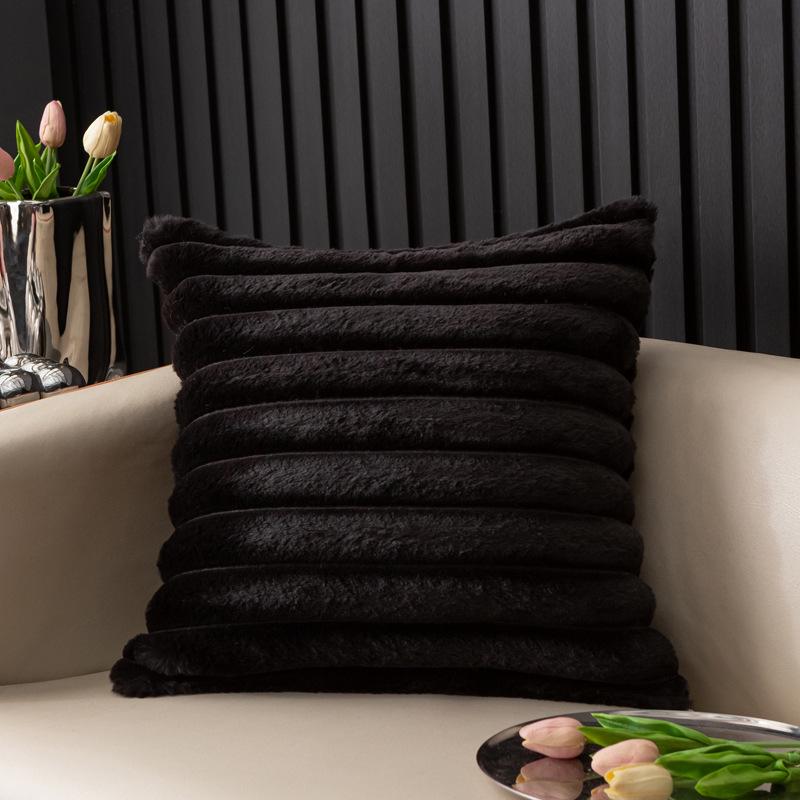 Imitation Rabbit Fur Vertical Stripe Throw Pillow Cover - Solid Color, Home/Bedroom Sofa Cushion Waist Pillow Cover