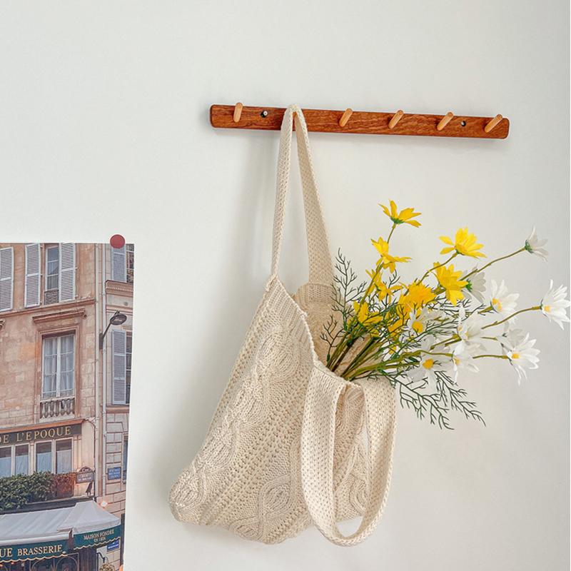 Yogodlns Women Hollow Out Knitted Tote Handbag Solid Color Top Handle Woven Beach Lightweight Elegant Portable Crochet Shoulder Bag