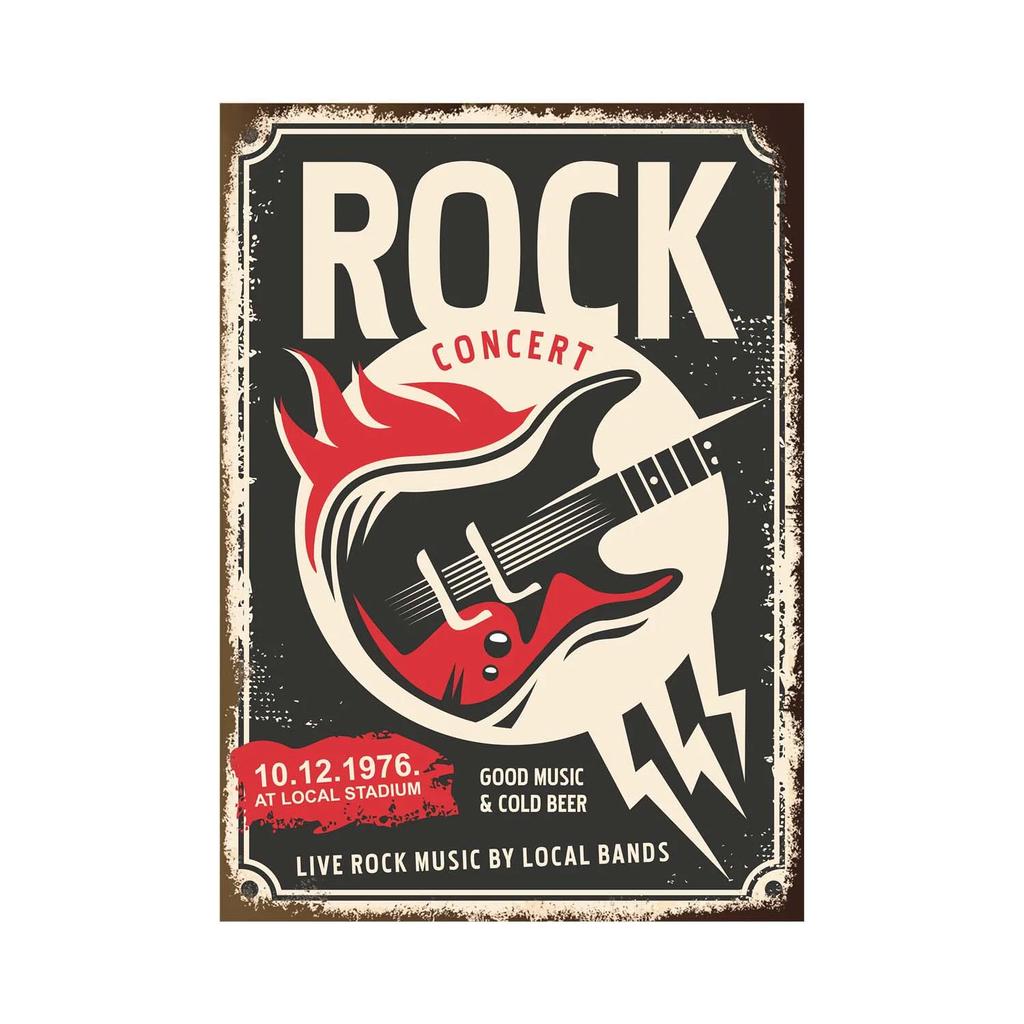 pc Vintage Rock Music Metal Poster Tin Signs Retro Guitar Rock Party Metal Plates Wall Art for Bar Pub Home Wall Art Decor