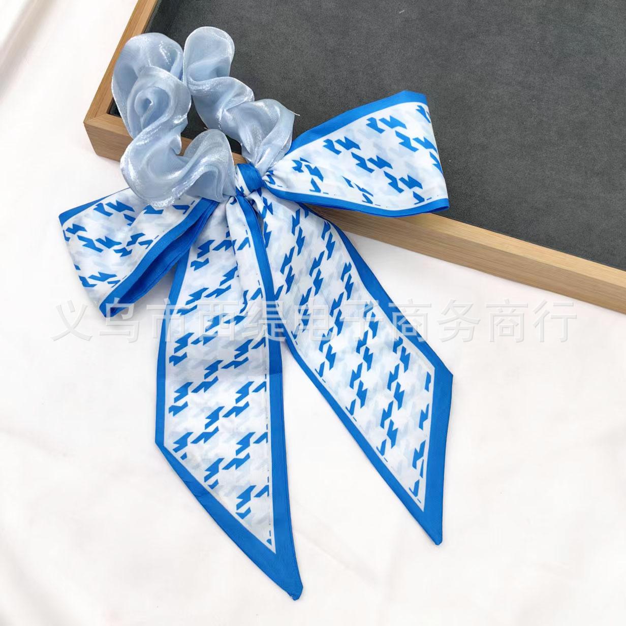 Bow Hair Scrunchie with Ribbon Tail Elastic Hair Tie for Women Girls Long Hanging Ribbon Hair Band Accessory one size синий