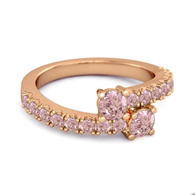 Pink Topaz Twin Stone Pave Bypass Ring - 925 Sterling Silver Rose Gold Vermeil 10