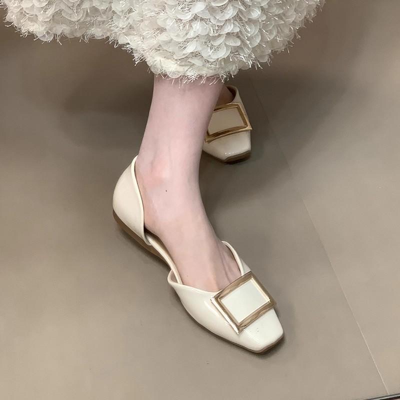 Mode quadratische Schnalle hohle flache Schuhe Damen Frühling und Herbst neu flacher Einstieg ein Pedal Mary Jane Schuhe Französische Pendlerschuhe