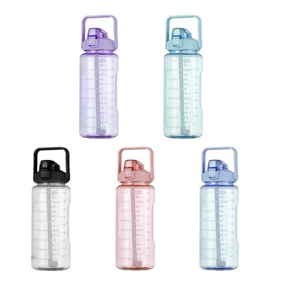 Flip Top Water Bottles with Straw Motivational Hydration Trackers Jugs Leak-Proof Reusable Sport Water Jugs with Handle