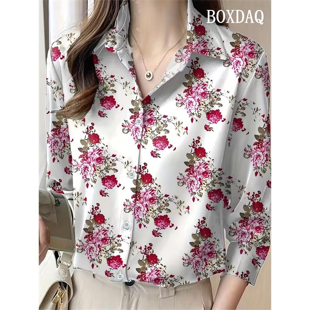 New Autumn Women's Lapel Shirts Fashion Floral Pattern Single Row Button Long Sleeve Shirt Daily Blouse Ladies Tops Casual Shirt