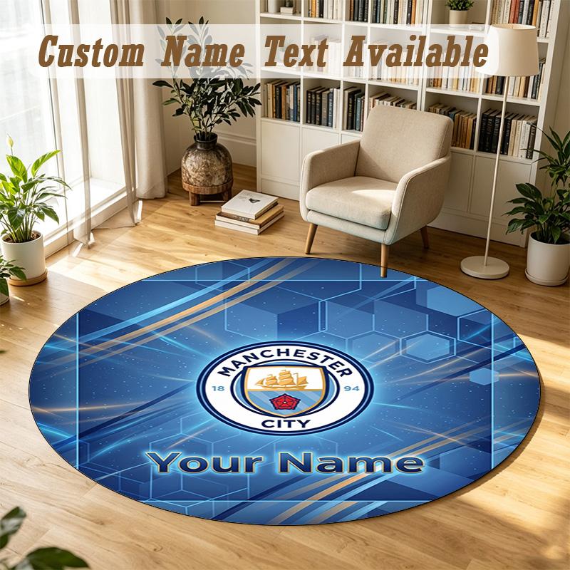 Round Rug Custom NameManchester City Pattern Non Slip Carpet Home Floor Decor