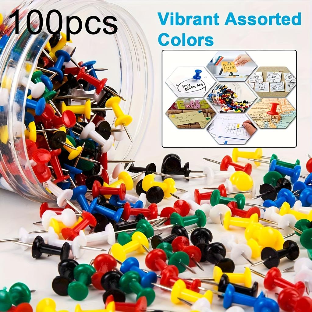 100pcs Push Pins, Thumb Tacks for Bulletin Board,Stick Colors Pins Thumb Tacks for Cork Board Wall Hangings,Office Tacks Pins