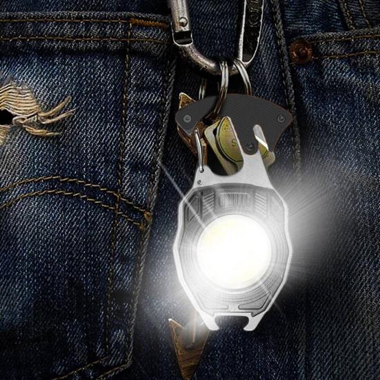 LED Keychain Work Light Rechargeable Mini Flashlight High Lumens Super Bright Multifunction Portable Lamp with Screwdrivers Bottle Opener