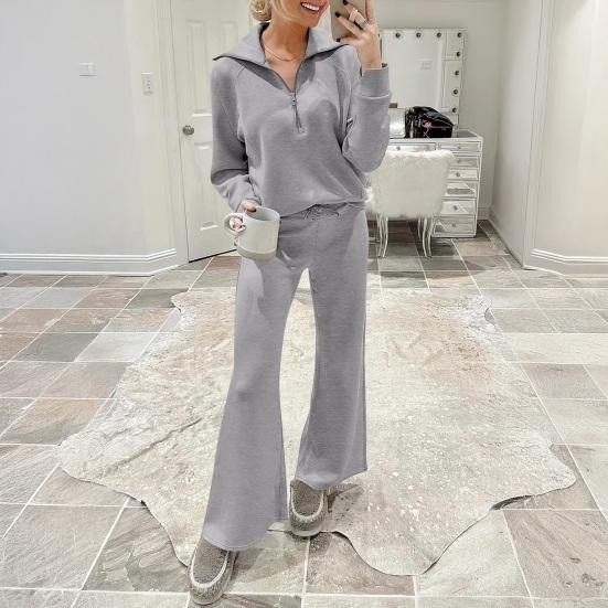 Damen Zweiteilige Outfits Herbst Casual Halber Reißverschluss Trainingsanzug Lounge Set Langarm Pullover Oberteil Und Weitbeinige Hose Trainingsanzug Sets