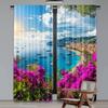 2Pcs French Riviera Coast View Curtains Medieval Town Landscape Curtains Sunshine Blue Sky Beach Curtains A