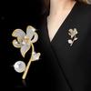 Elegant Luxury Enamel Diamond Pearl 3D Flower Brooch for Women – Anti-Exposure Pin Accessory