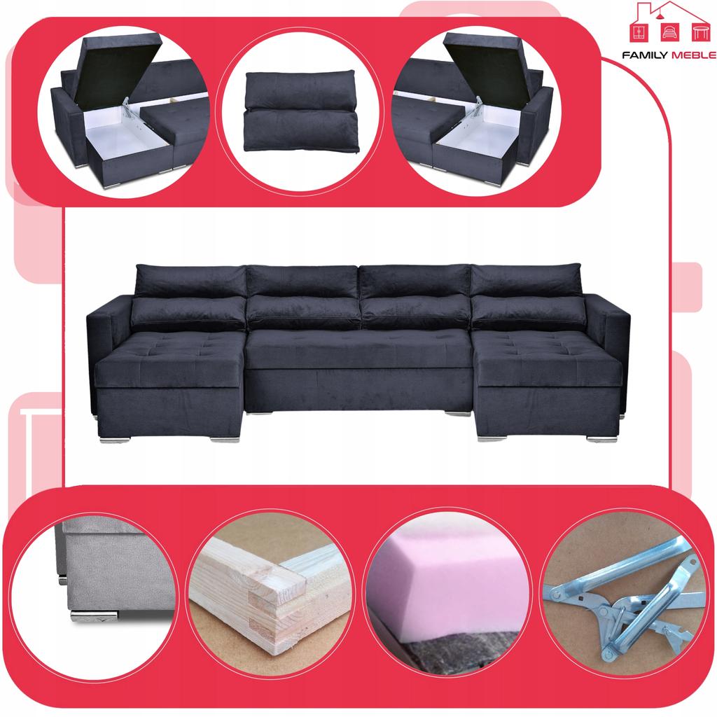 Varius BIG Corner Sofa Bed with Sleeping Containers Family Furniture Black