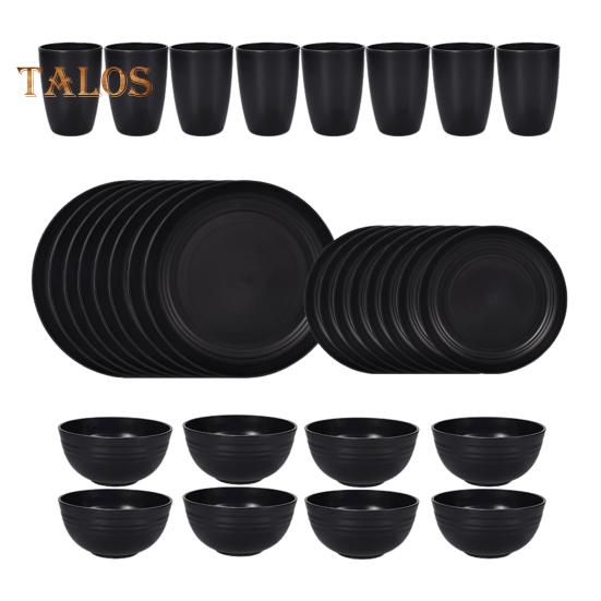 32-Piece Plastic Tableware Set Food-grade Reusable Dinner Plates Bowls Cups Service for 8 Dishwasher Safe Non-breakable Dishware for Picnics Parties