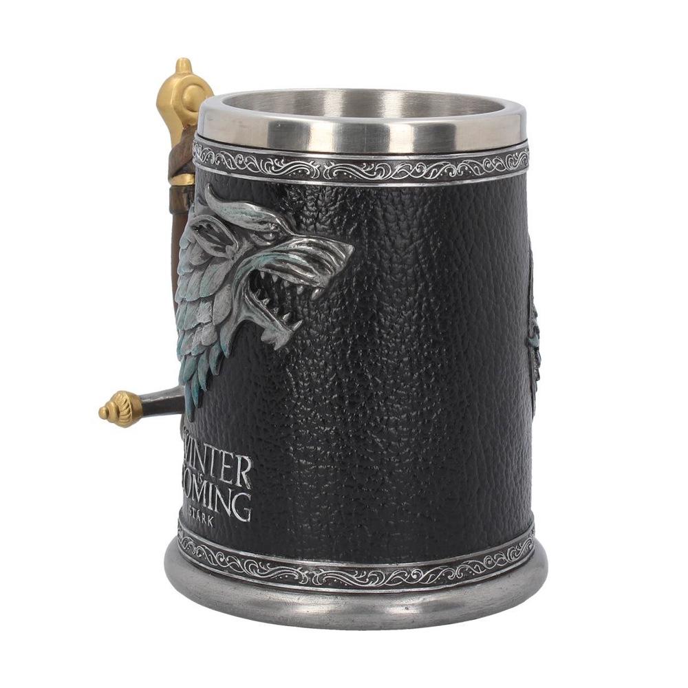 Game of Thrones 3D Carved Stainless Steel Beer Mug and High-Stemmed Glass