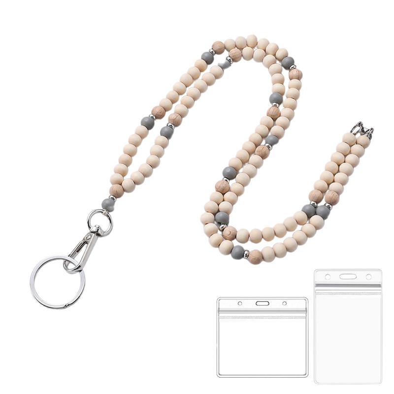 Boho Lanyards For Id Badges Gifts For Women For Christmas Retractable Wood Beaded Badge Holder Teacher Lanyard Cruise Lanyard