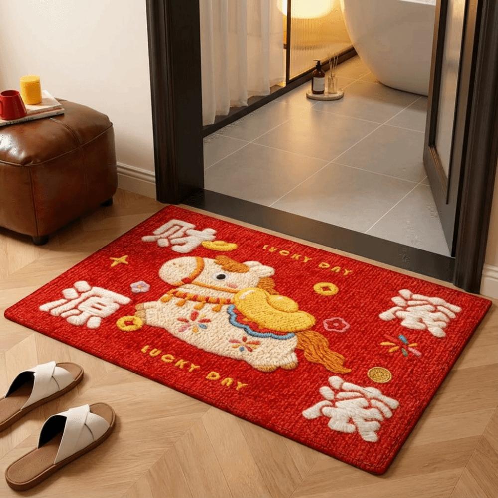Weaving Texture Horse Floor Mat Cartoon Pony Door Mat 2026 New Year Anti Slip Mat Floor Protection