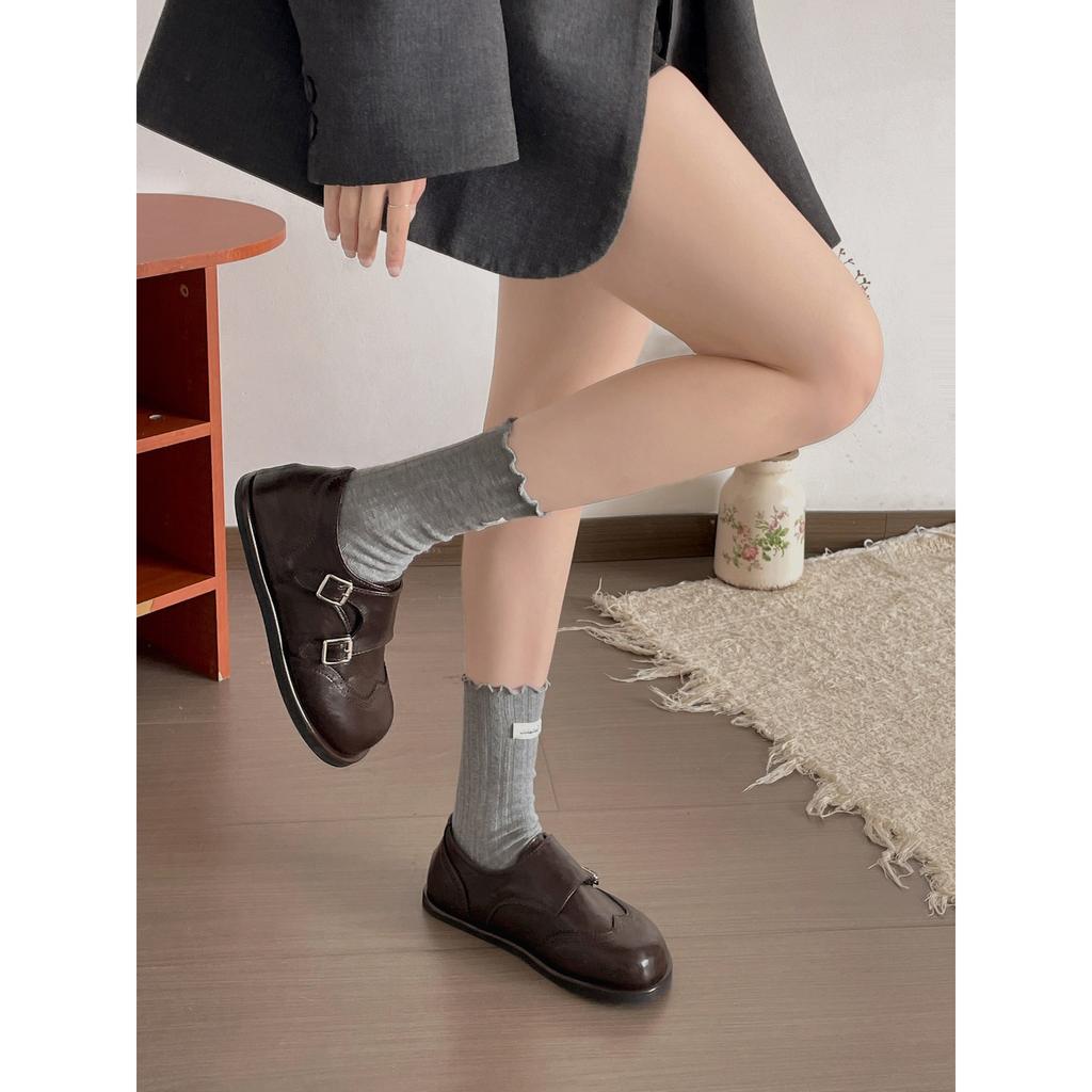 Queen Fan Brown Platform British Style Small Leather Shoes Women's Soft-soled Single Shoes