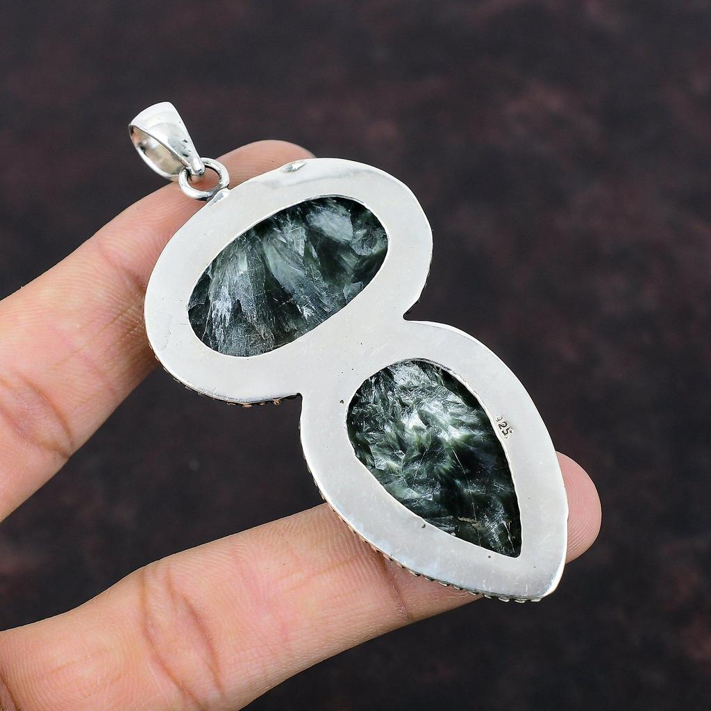 Seraphinite Gemstone Pendant 925 Sterling Silver Pendant Vintage Pendant Handmade Dainty Jewelry Gift For Him Silver Jewelry Antique Pendant