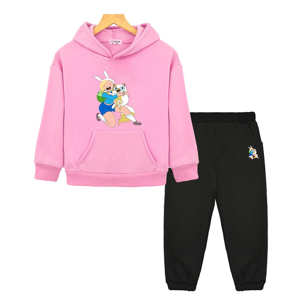 Adventure time 2 pz pullover+pantaloni Kawaii Anime felpa con cappuccio Felpa in pile Giacca ragazzi ragazze Set con cappuccio abbigliamento boutique per bambini Set per bambini