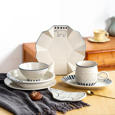 Polar Bear Cute Tableware Set Household Hat Bowl Ceramic Plate High Value Fruit Dessert Plate