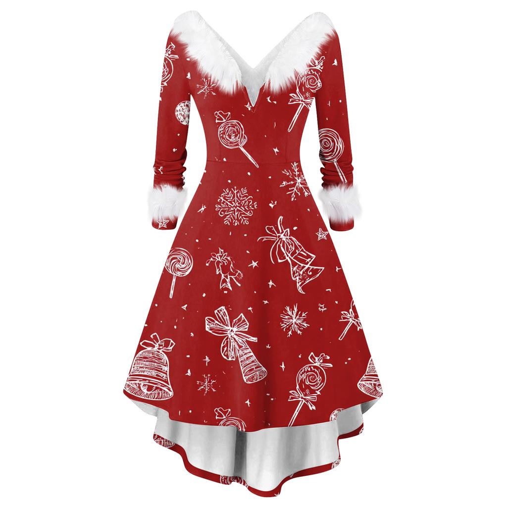 Dame Mote Casual V-hals Juleprint Langermet Kjole