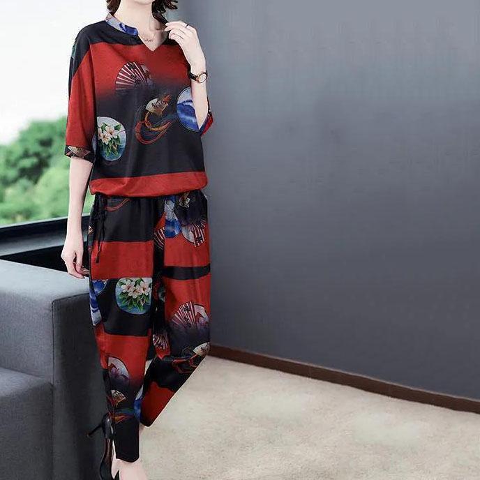 Ensemble deux pièces pour femmes, haut à manches courtes, pantalon court, ample et décontracté, grande taille, costume imprimé, printemps et été, M-4XL