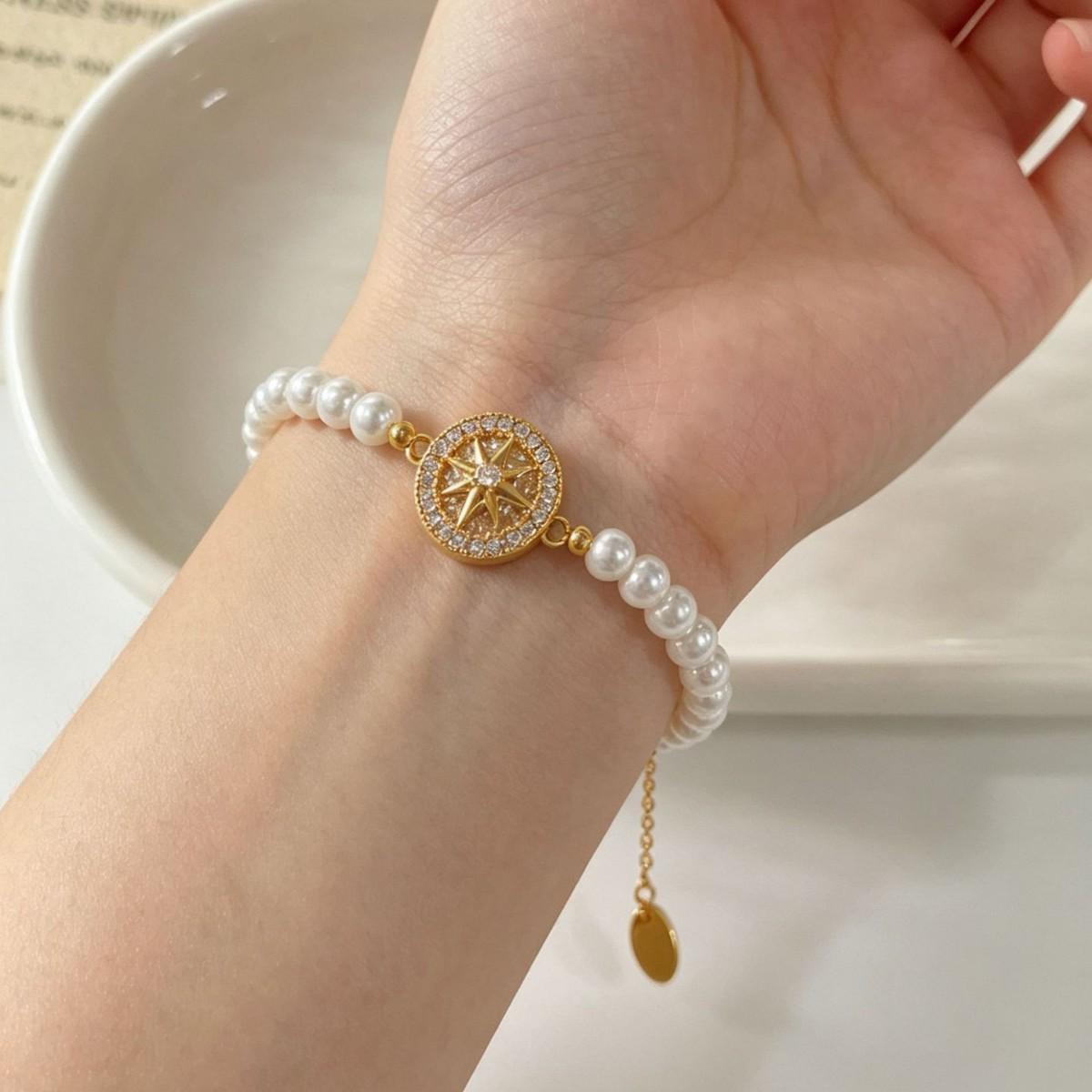 French Zircon Starburst Pearl Bracelet - Women s Elegant Luxury Design