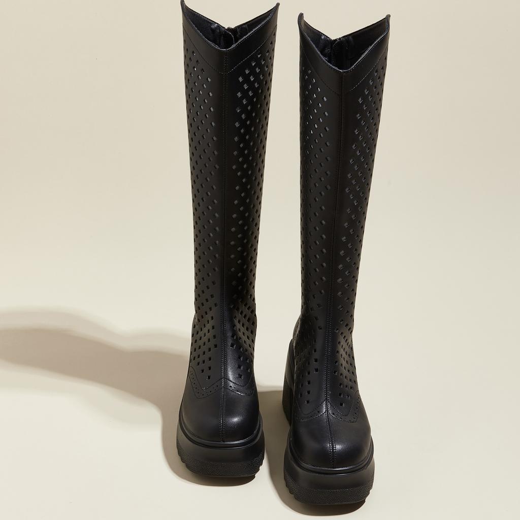 Fashion AIYUQI Mesh Boots Women 2025 New Genuine Leather High Heeled Boots Women Summer Platform Knight Boots Women