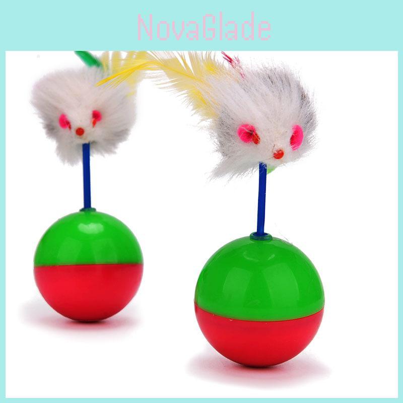 Colorful Feather Cat Toy Ball Plush Material 6cm Diameter 61g Weight