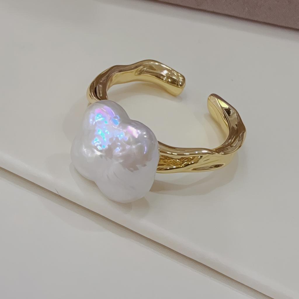 Natural four-leaf flower button baroque pearl ring women's open index finger ring 2026 new retro ring