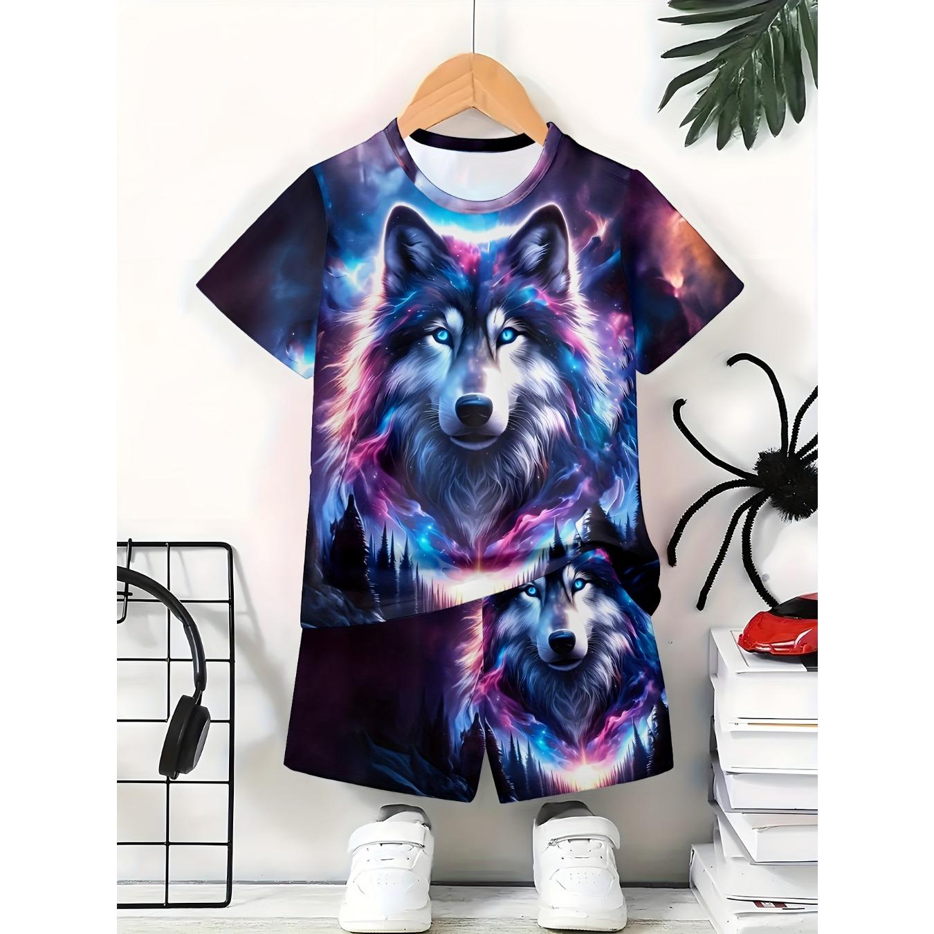 

Summer 2026 new children s set print short-sleeved 3D casual street retro clothing, casual fashionable 13-14Y