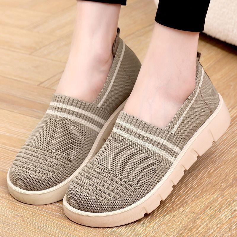 Women's Shoes Cloth Shoes Non-slip Breathable Lightweight Single Shoes Versatile Casual Walking Shoes Flying Woven Surface Mother Shoes