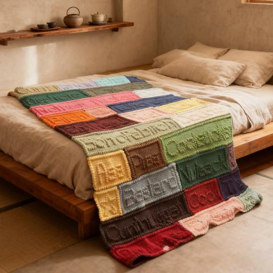 Zabawny koc z przekleństwem Ręcznie robiony kolorowy koc patchworkowy Humoryczny koc dziergany Miękki pled na kanapę, łóżko, krzesło biurowe, prezent gag