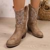 Fashion Shoes for Women New Embroidered Western Cowboy Boots Women Autumn Pointed Toe Thick Heel High Knee Boots Woman Botas De Mujer