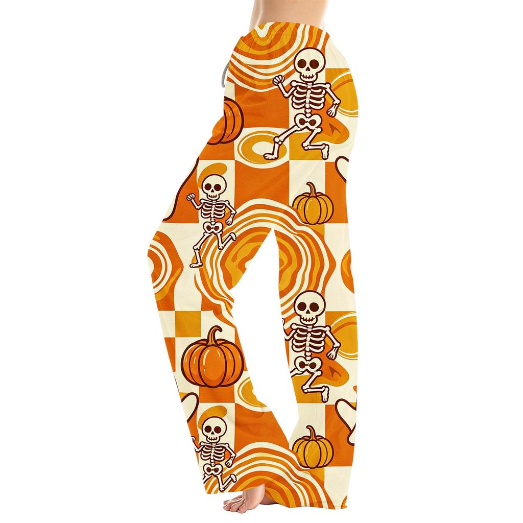 Women's Loose Fit Halloween Print Pants for Sleep and Casual Wear
