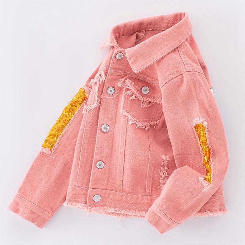 5-14 Years Kids Girls Denim Coat Lapel Button Jacket