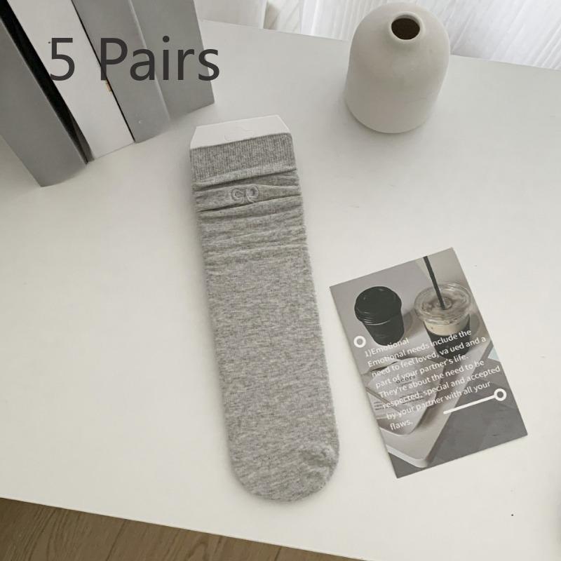 5 Pairs of Summer Women's Thin Ballet Style Fashionable Embroidered Bow Sweat Absorbing and Breathable Mid Calf Socks