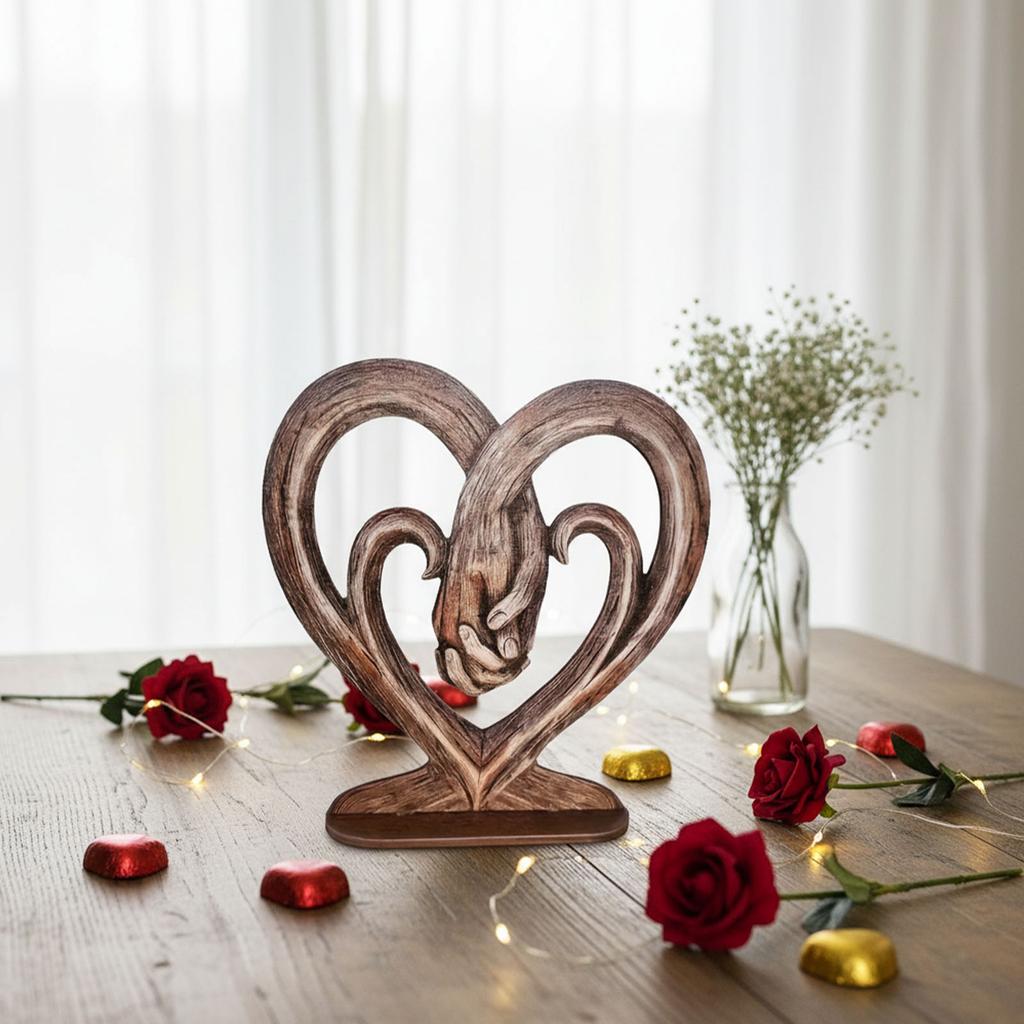 Valentinstag Herz Hände haltend Kunst Skulptur Imitation Baumstamm Ewige Liebe Statue Herz Hand Ästhetische Dekorationen Geschenk