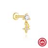 Classic 925 Silver Eight Pointed Star Snake Flower Inlaid Diamond Cartilage Earring 16G Flat Back Stud Piercing Minimalist Fashion